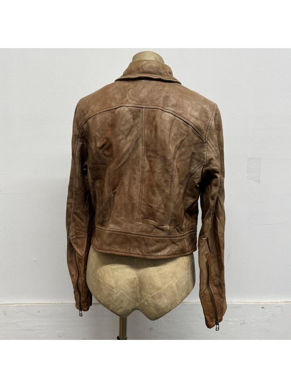 Vintage Brown Faded Moto Genuine Leather Jacket - Picture 3 of 8